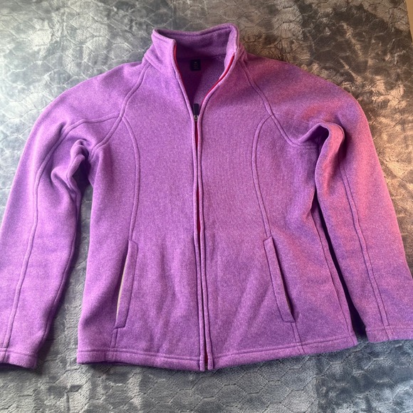 Lands End Purple Sweater Fleece Full Zip Jacket Mock Neck Womens Medium 10-12 - Picture 2 of 7